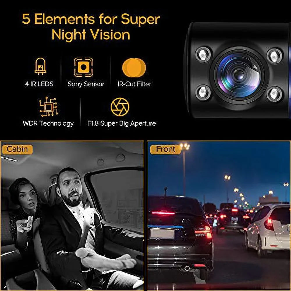 Night B2W Rotatable Card Vision Camera Inside IR Lens and Car HD Double 2'' Cam 32GB Driving Screen for Front Recorder Rideshare Uber with SD Driver 1080P Dash Blueskysea Dual Dashcam Lyft