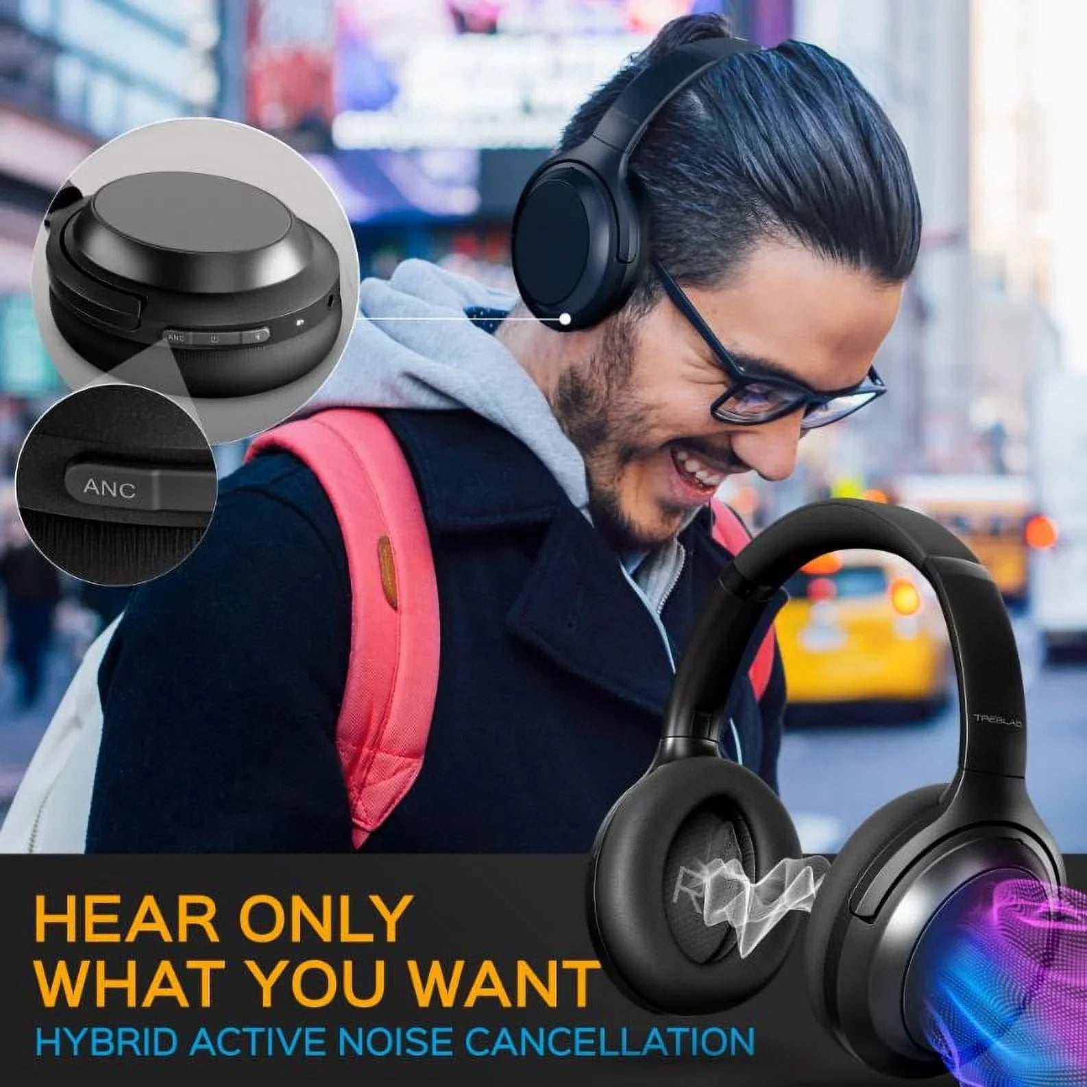 Sound, PRO Z7 Active Noise Wireless Charging, - Hybryd Stereo Over Control Headphones (Grey) USB-C & TREBLAB Canceling Bluetooth w/aptX, Touch Mic Fast 45H Ear Headphones ANC with - Playtime