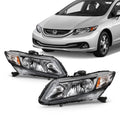 Civic Headlamps Sedan Fits Type] Chrome Coupe 2013 Left+Right 2014 12-13 [Halogen Headlights Pair Honda 2012 - 2015 AKKON