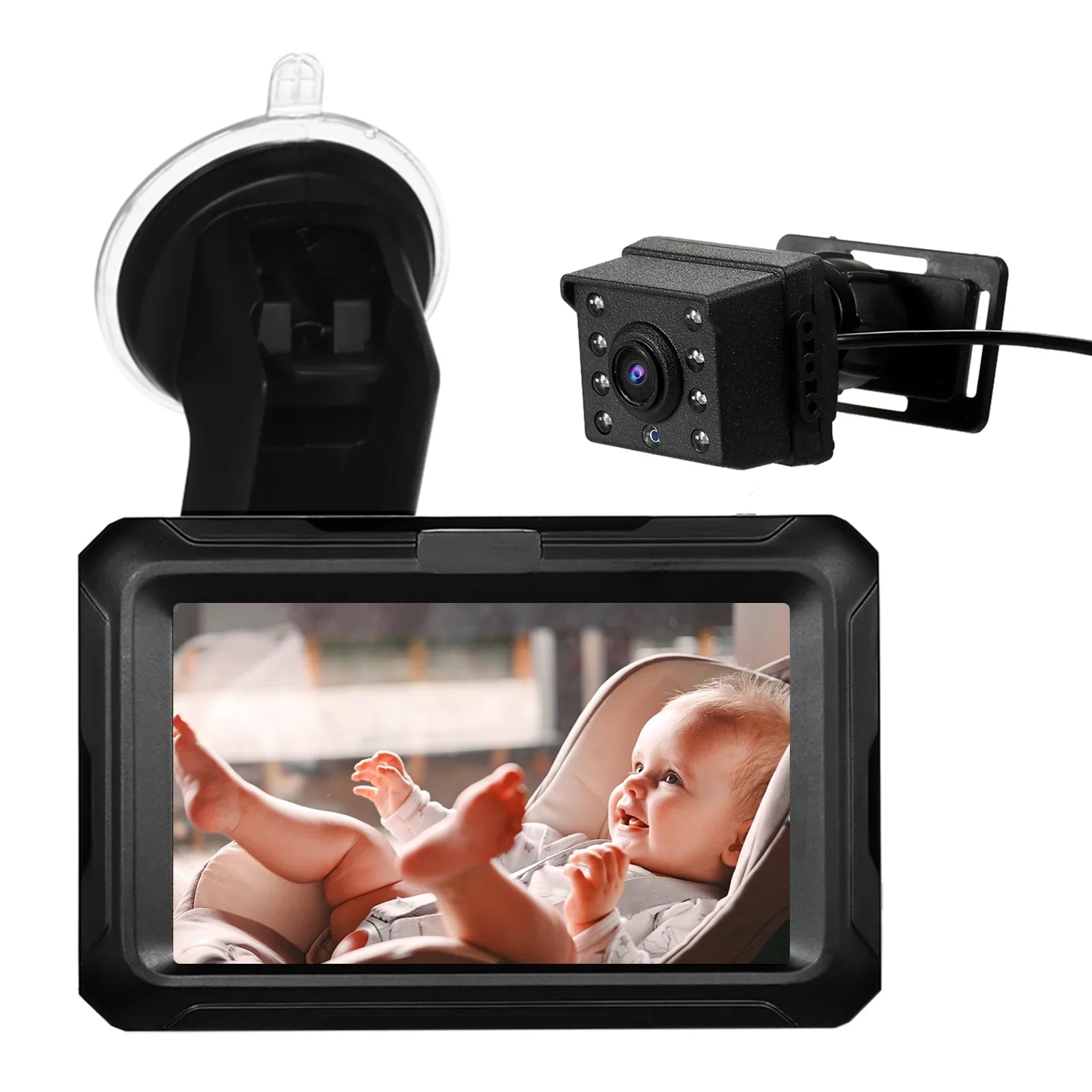 Car 1080P - Night Wide IPS Camera Baby and Pets Adjustable Kids, Angle Vision, 4.3’’ Screen, Infants, with Monitor for View Baby Mirror