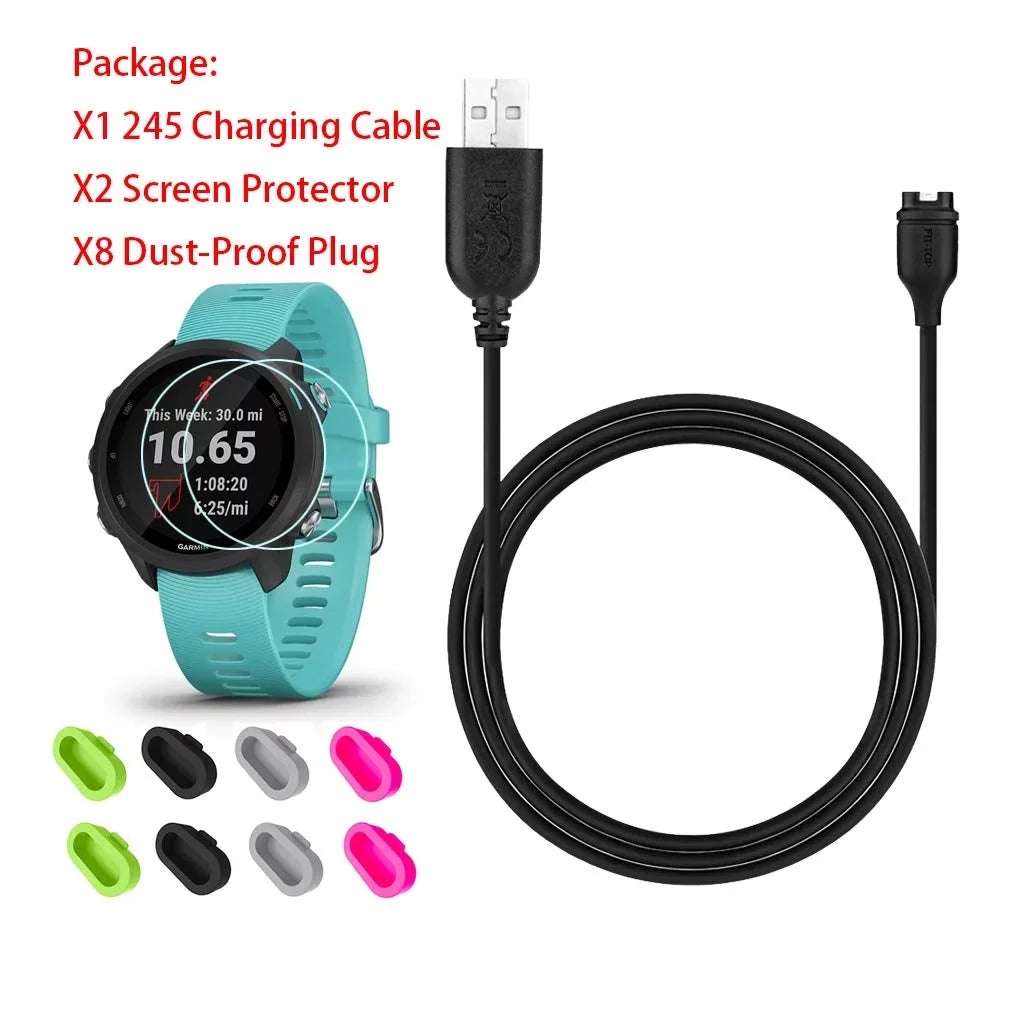 245/Approach Garmin Glass 2Pcs for Cable Data Forerunner Screen Clip HD and Sync Charging S60 Charger, Tempered