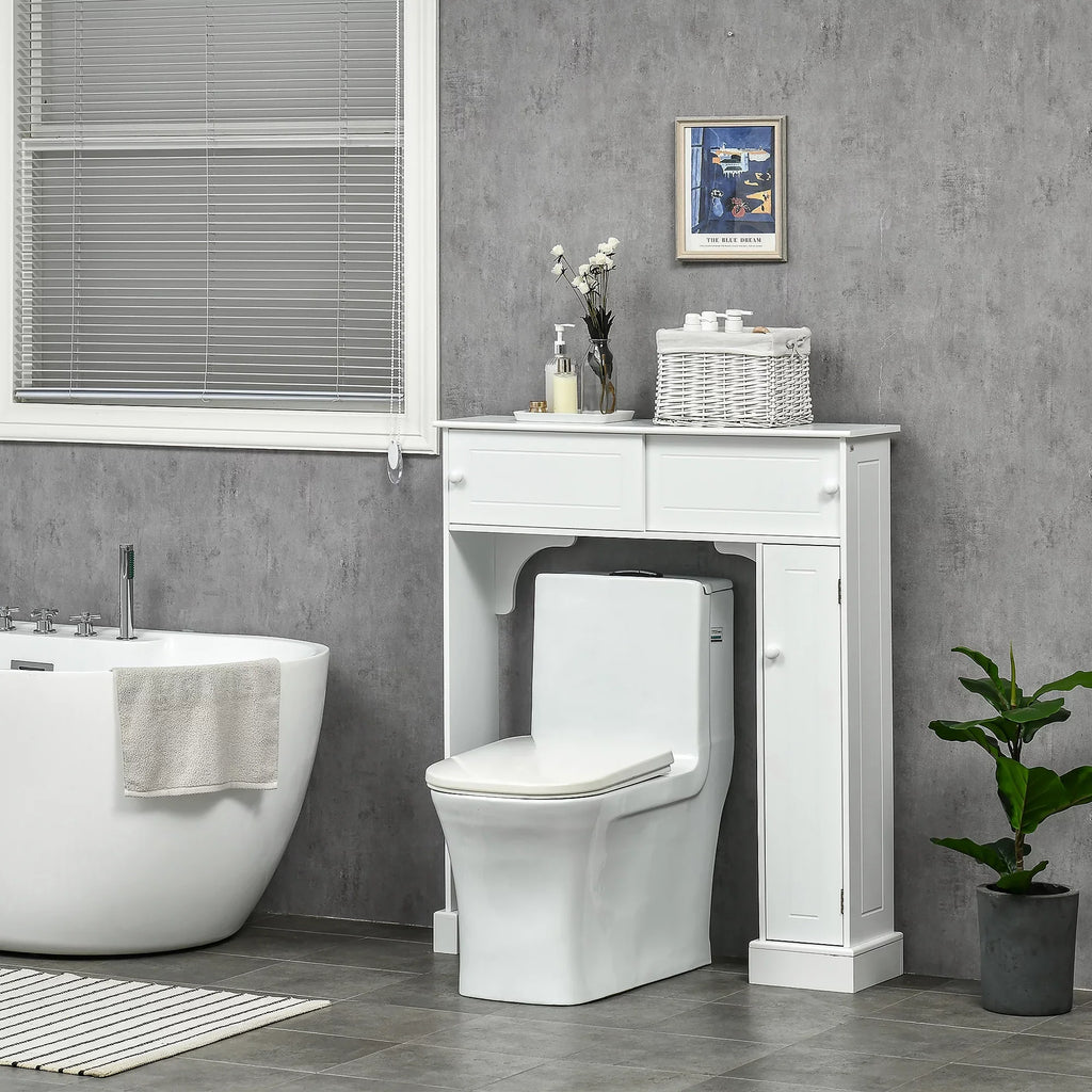 Over Freestanding Toilet Shelves, Storage Organizer Cabinet, kleankin Bathroom White Toilet Rack, with Adjustable the Bathroom