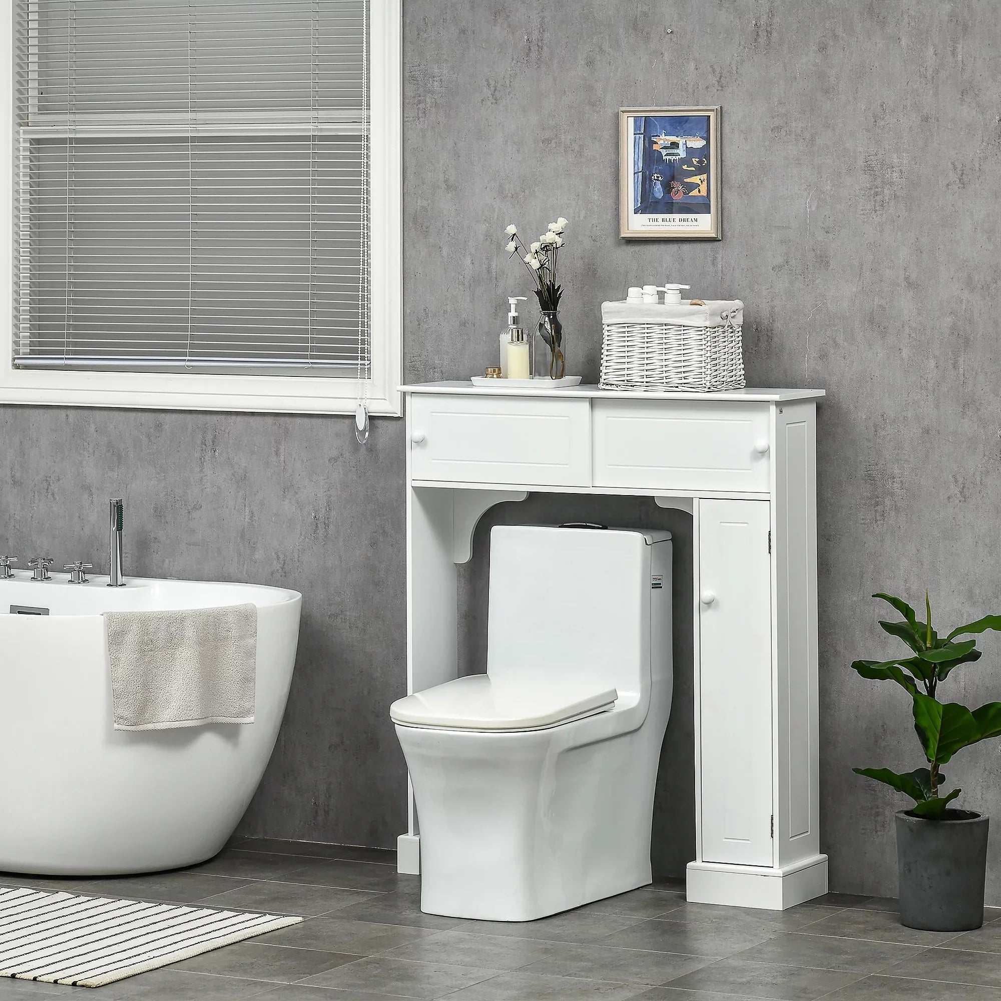 Over Freestanding Toilet Shelves, Storage Organizer Cabinet, kleankin Bathroom White Toilet Rack, with Adjustable the Bathroom