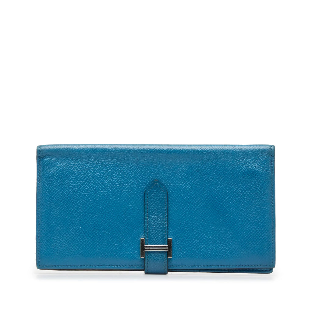 Unisex Hermès Wallets Epsom Calf Blue Authenticated Bearn Leather Long Wallet (Fair) Pre-Owned
