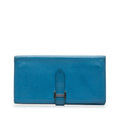 Unisex Hermès Wallets Epsom Calf Blue Authenticated Bearn Leather Long Wallet (Fair) Pre-Owned