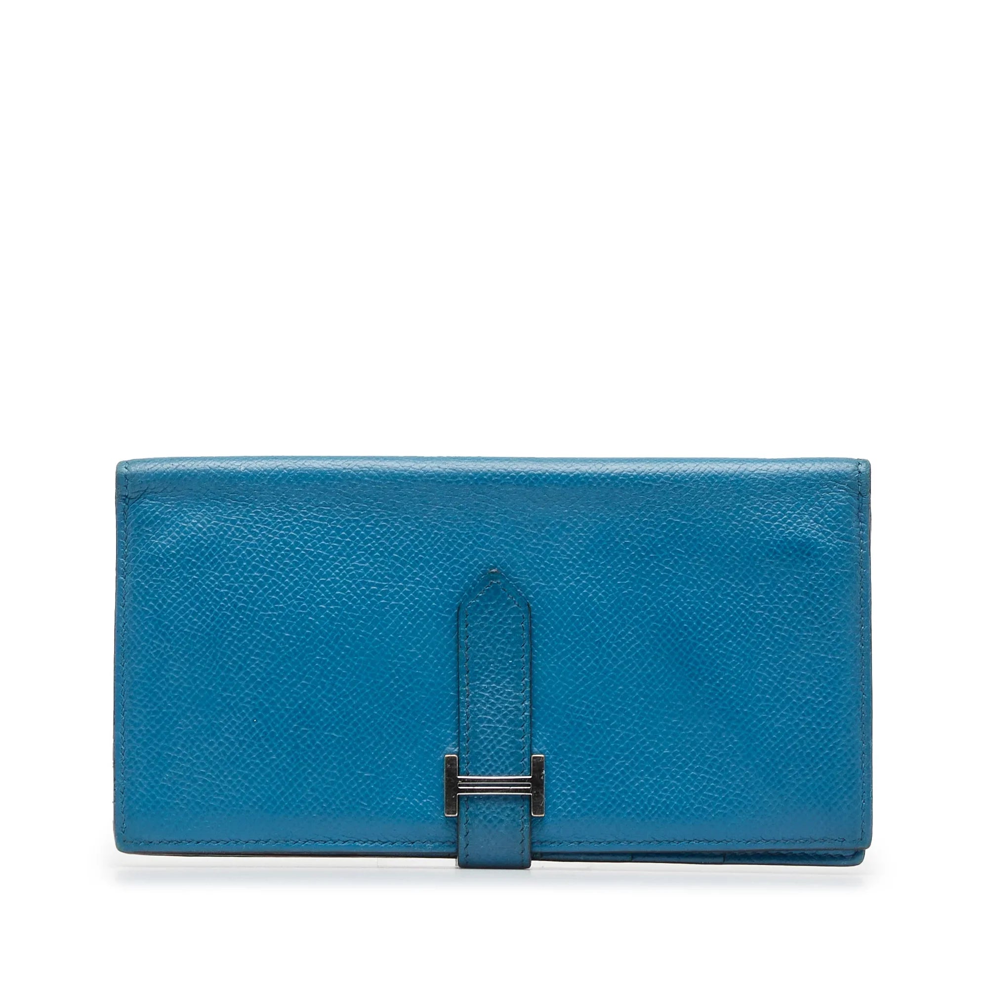 Unisex Hermès Wallets Epsom Calf Blue Authenticated Bearn Leather Long Wallet (Fair) Pre-Owned