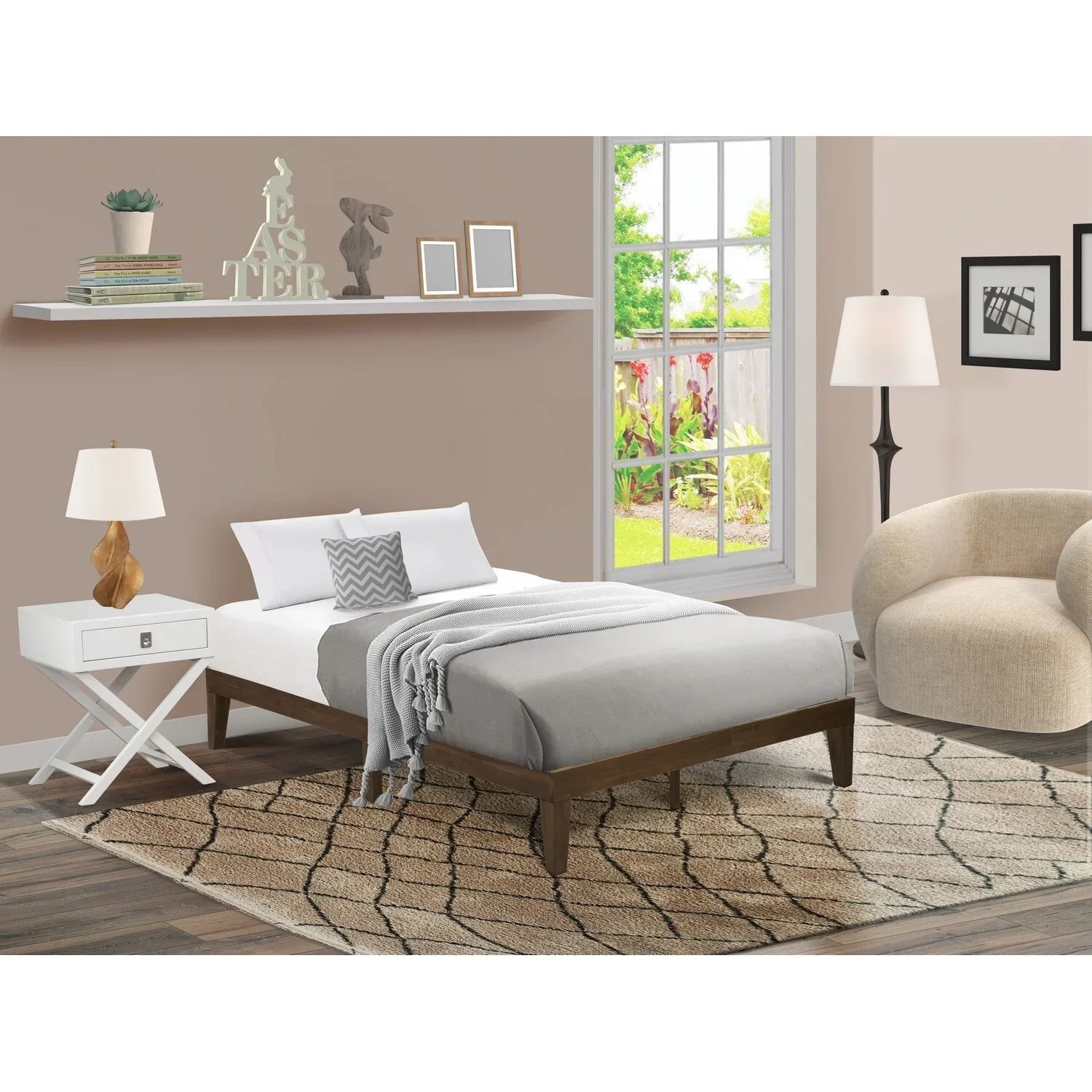 Denton Weathered East Wood Platform Full Furniture Bed West in Engineered Walnut