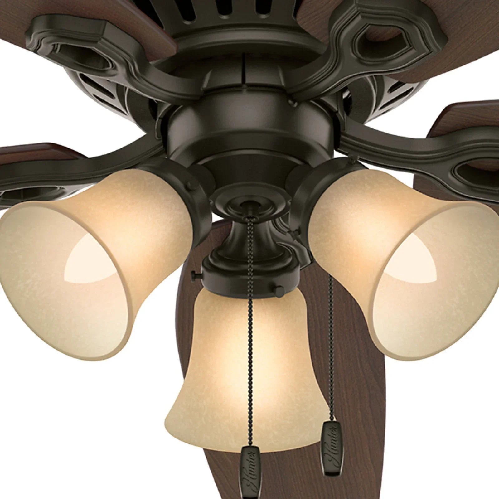 Company Chain, Low Fan Profile 52" Snow Fan Pull Ceiling w/ Hunter White Builder