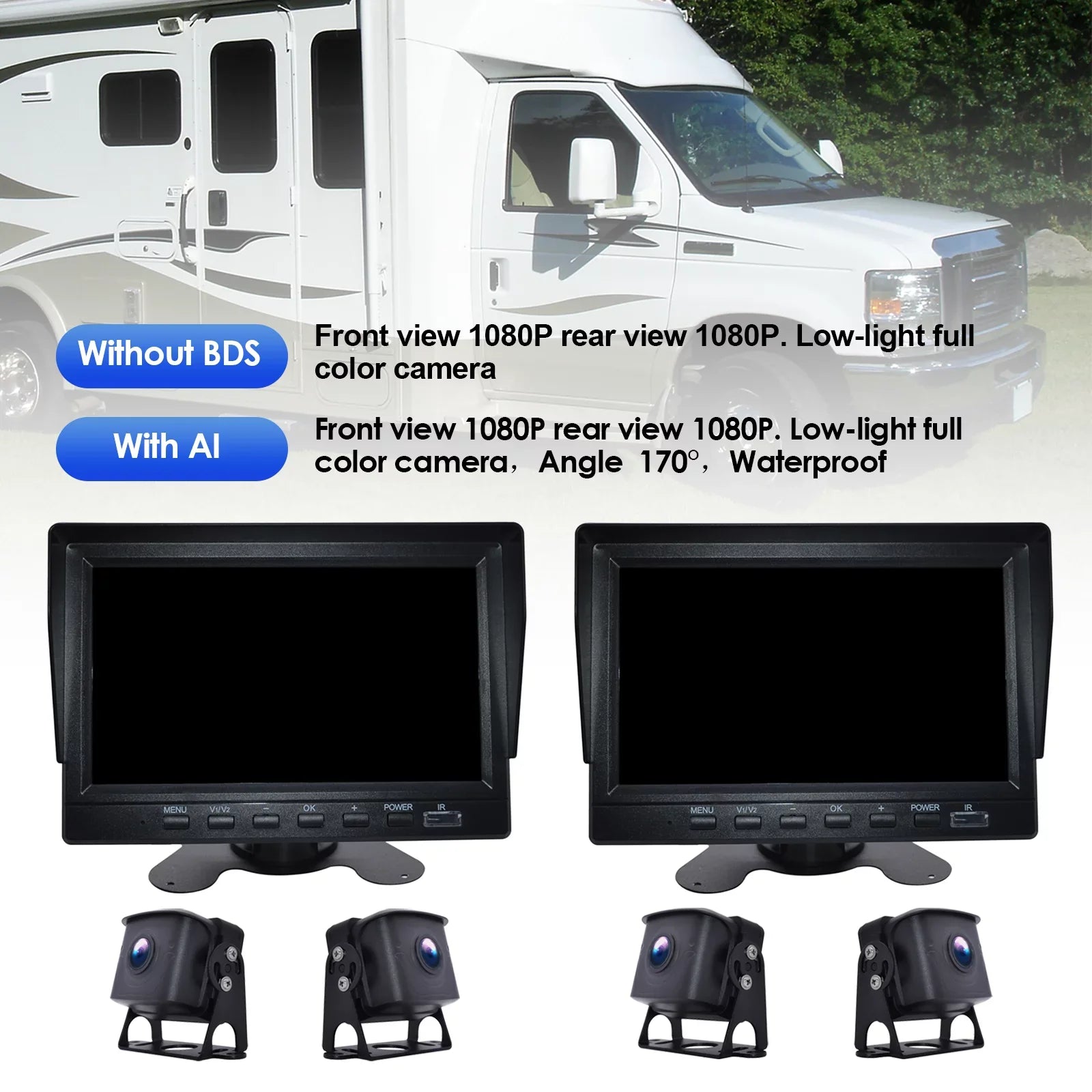 with Truck Monitor Backup 7" Video Recorder Bus+2 Camera DVR Driving for RV BSD