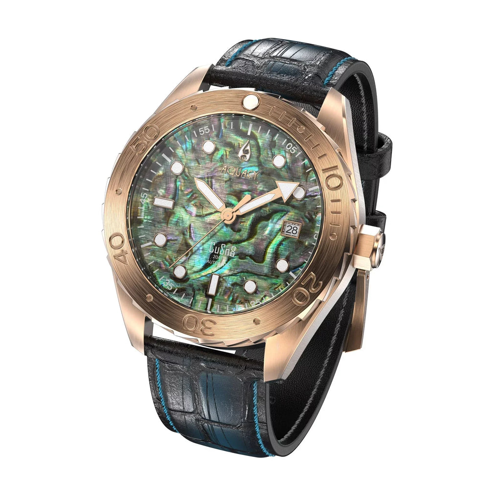 Power Diver BR.AB.8215.L 40 Wrist Automatic Bronze - Approx Reserve Abalone Back CuSn8 liquid Swimming - Down Screw 200M Men - Aquacy Resistance Hours 316L Watches Dive Stainless For Case Watch