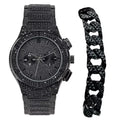 Iced - Big Cuban Hip Timepiece Watch Inspired Bling Faux Black Mens - Metal Blast Hop Rhinestones by - Eyes - Bracelet Diamond on w/Miami Out Chrono Cuban