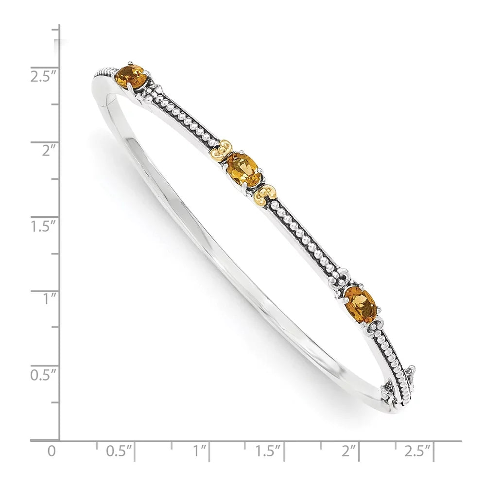 Silver Couture with Citrine Sterling QTC1449 Oval Shey Bangle Hinged Antiqued 14K Accent