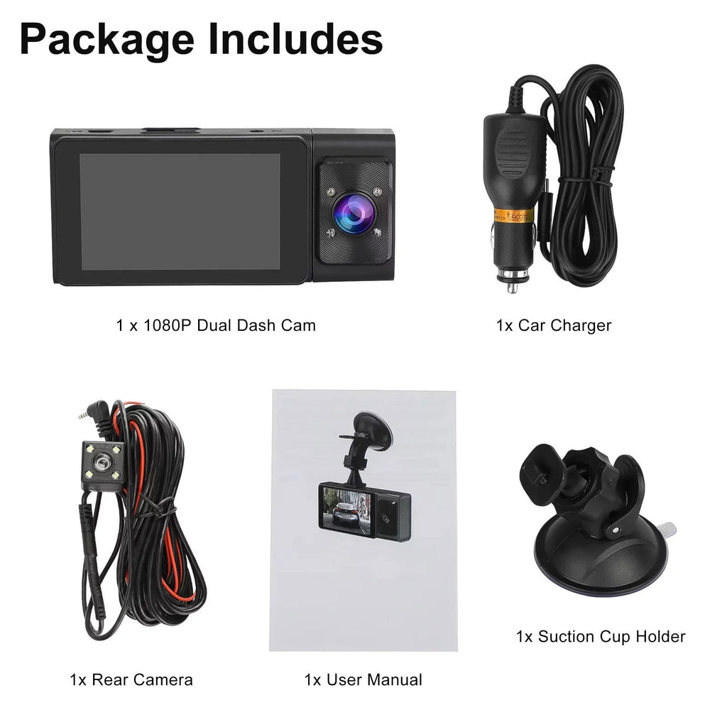 G-Sensor Channel and Camera Vision, TSV Night Camera, Dash with 3 Rear, Backup Car Front 1080P Cam Cam DVR Dual Dash
