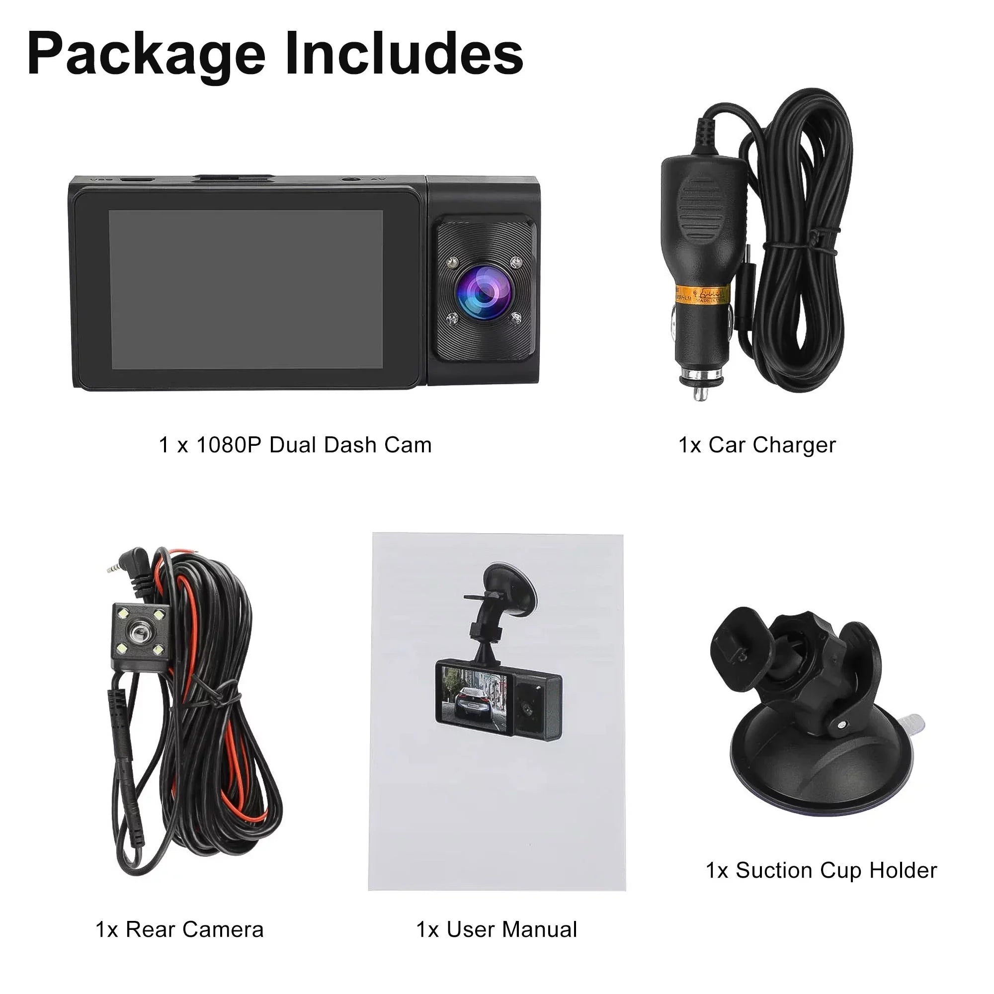 G-Sensor Channel and Camera Vision, TSV Night Camera, Dash with 3 Rear, Backup Car Front 1080P Cam Cam DVR Dual Dash