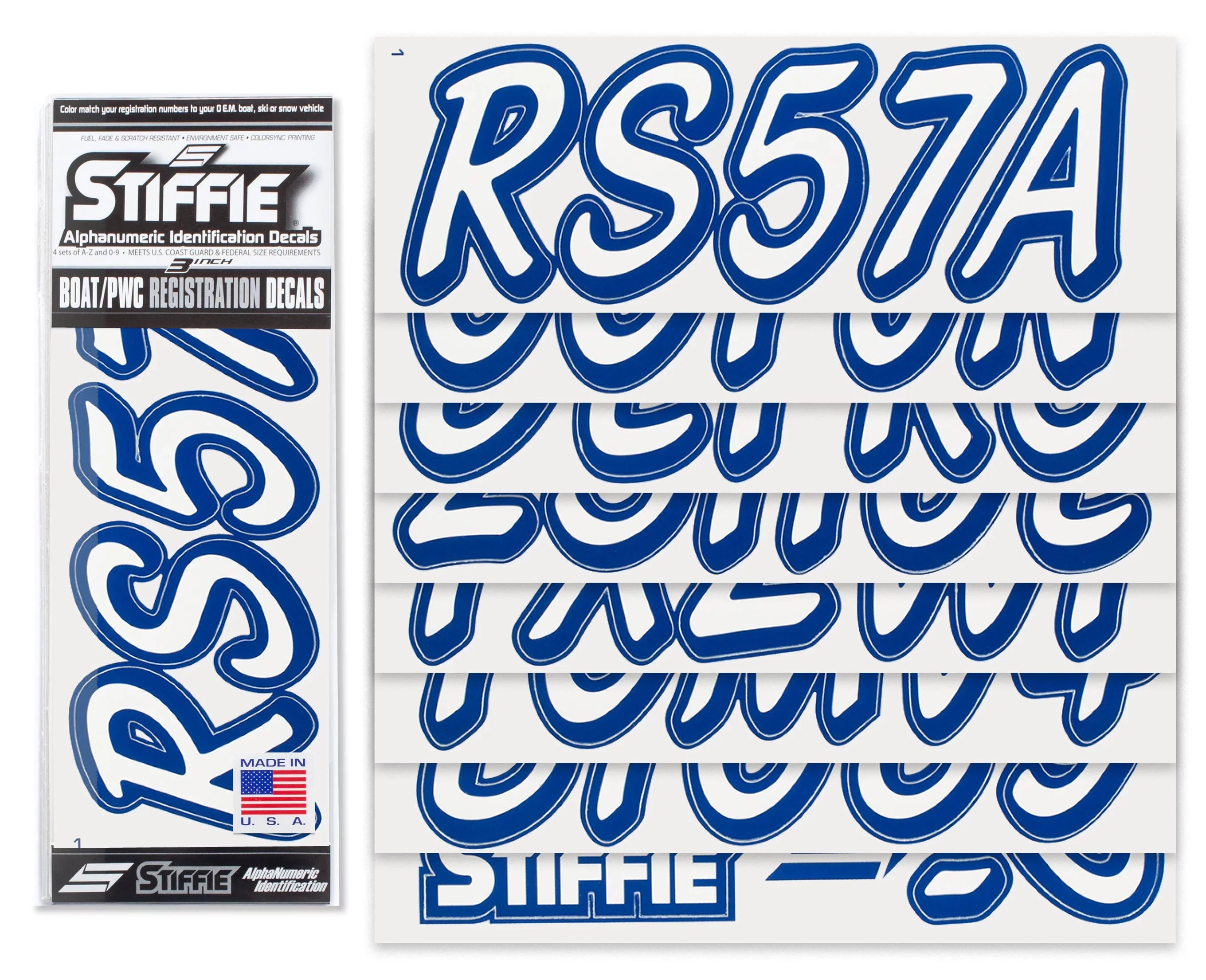 Boats for & Numbers Registration Personal Watercraft Whipline Solid Identification STIFFIE Alpha-Numeric Stickers 3" Decals White/Navy