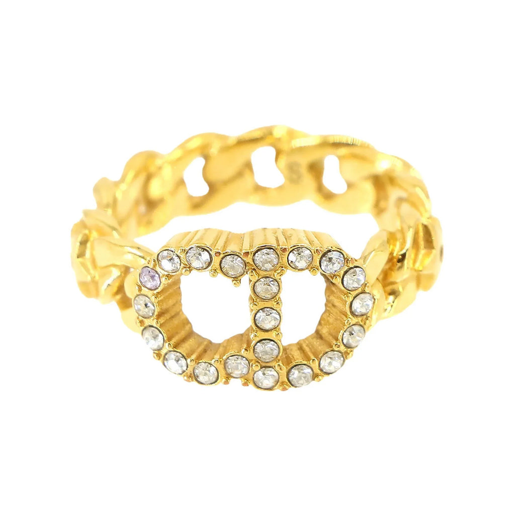Dior S D New) Rhinestone Clair Ring (Like Lune Pre-Owned Gold Christian