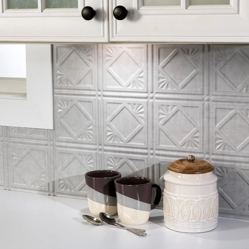 Sq Kit Backsplash Ft Decorative 4 Pewter In design/Pattern Traditional Vinyl 15 Smoked
