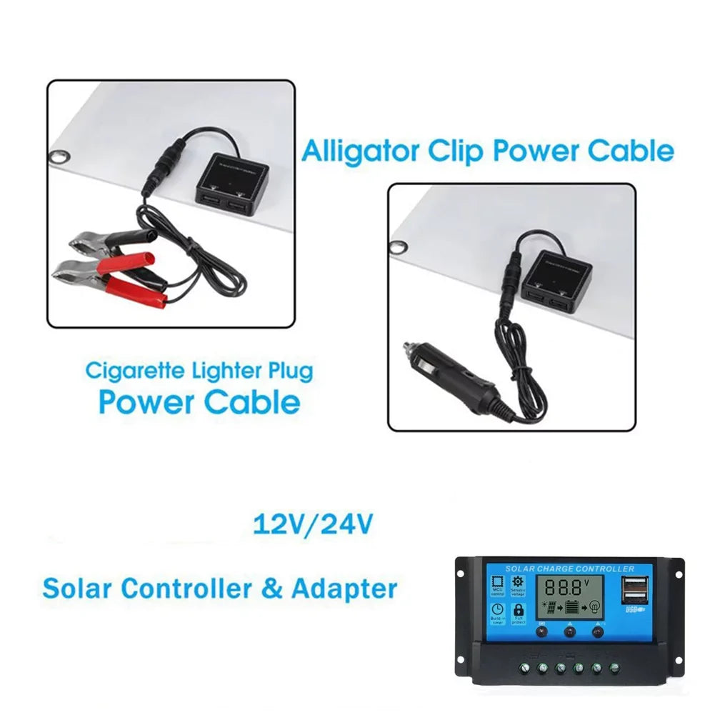 Waterproof Controller, Solar for Charging RV Dual Solar PWM with Panel 100A Cellphone 25W Recharger, 12/24V Nebublu Monocrystalline Plate 18V Kit Marine USB