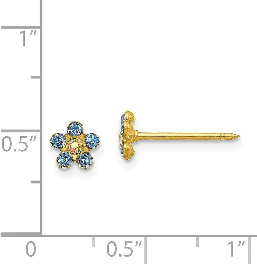 Inverness Earrings Crystal 14k Borealis 5mm Yellow - Solid Blue/Aurora Gold Flower
