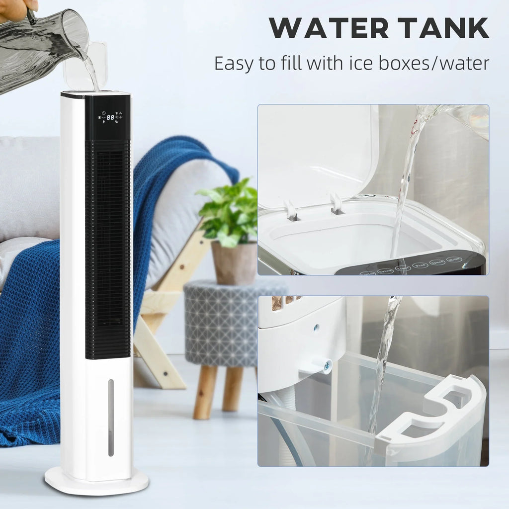 Air with HOMCOM White Oscillating, Evaporative Remote, Tank, Ice Cooler, LED 1.6 Cooling liquid Humidifier 42" and Gal Fan 3-In-1 Display, Timer, Portable