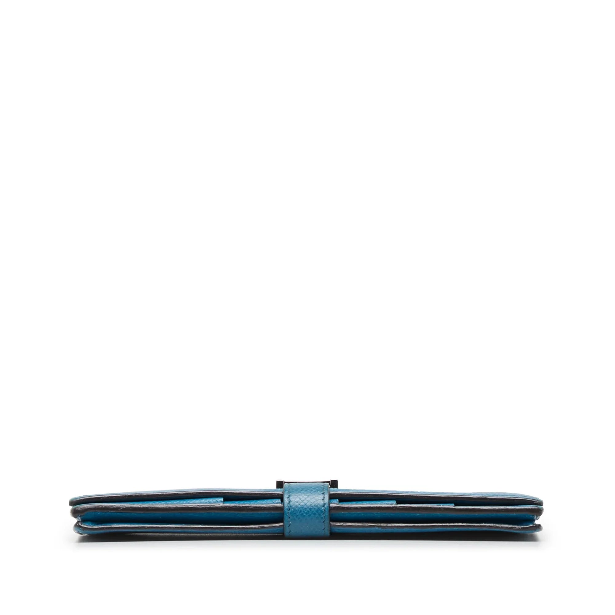 Unisex Hermès Wallets Epsom Calf Blue Authenticated Bearn Leather Long Wallet (Fair) Pre-Owned