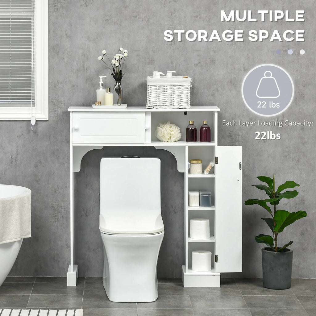 Over Freestanding Toilet Shelves, Storage Organizer Cabinet, kleankin Bathroom White Toilet Rack, with Adjustable the Bathroom