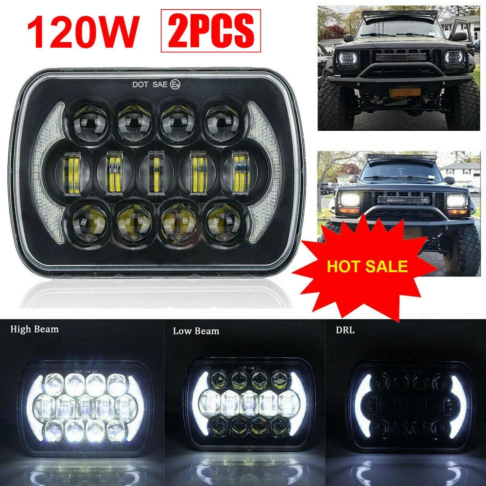Jeep LED XJ For Headlight Chevrolet 5x7" Pair 7x6" Lo Beam Cherokee Hi 400W DRL