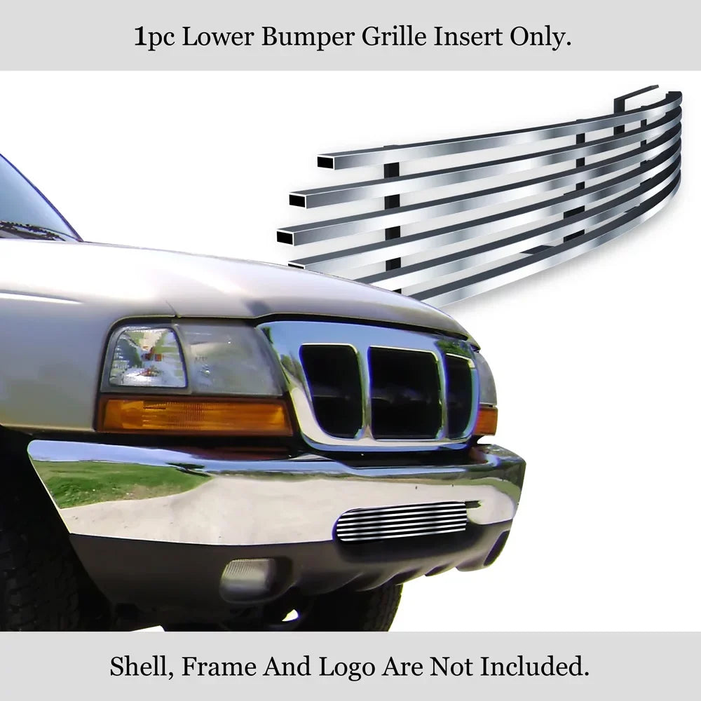 Lower Insert Silver Bumper Stainless 1998-2000 APS N19-C84058F Premium Compatible with Billet Horizontal Ranger Steel Grille