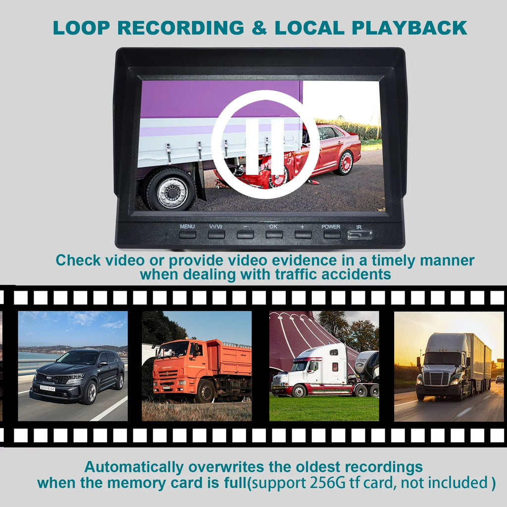 with Truck Monitor Backup 7" Video Recorder Bus+2 Camera DVR Driving for RV BSD