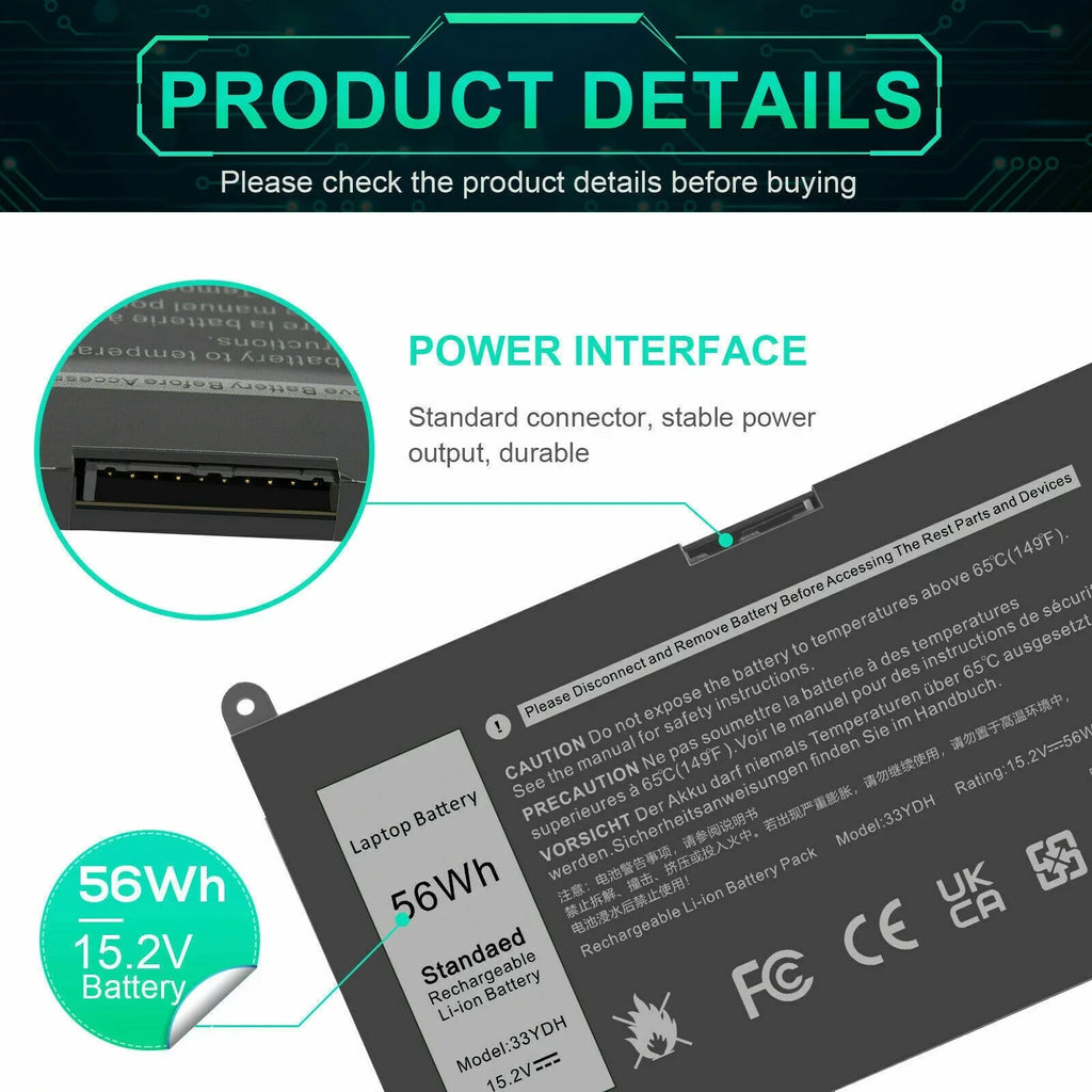 4-Cell Battery Laptop 17 For 56Wh 33YDH 2in1 7779 Series 7786 Inspiron 7778