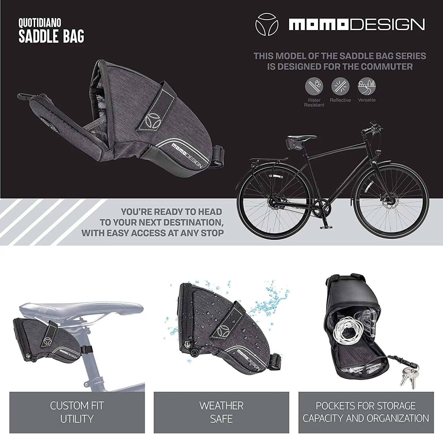 for Perfect Storage climate L 1.2 MOMODESIGN of Tail Saddle Led Bag & Light Capacity Design Reflective Safe Bike
