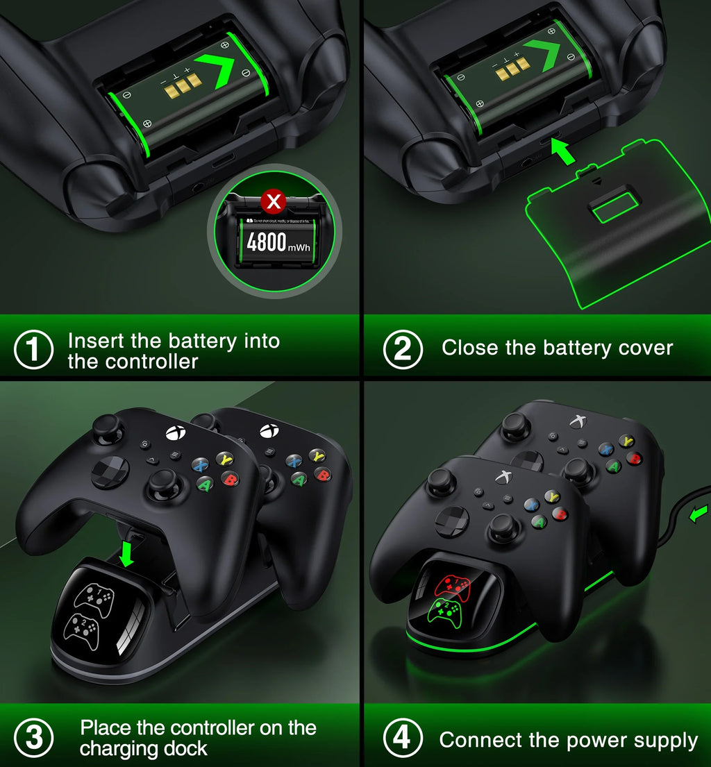 Charger DinoFire Charging with Xbox Rechargeable X|S/Xbox for Battery Packs, Station Xbox Series one/Elite Xbox Series Controller Controller 2x4800mWh X
