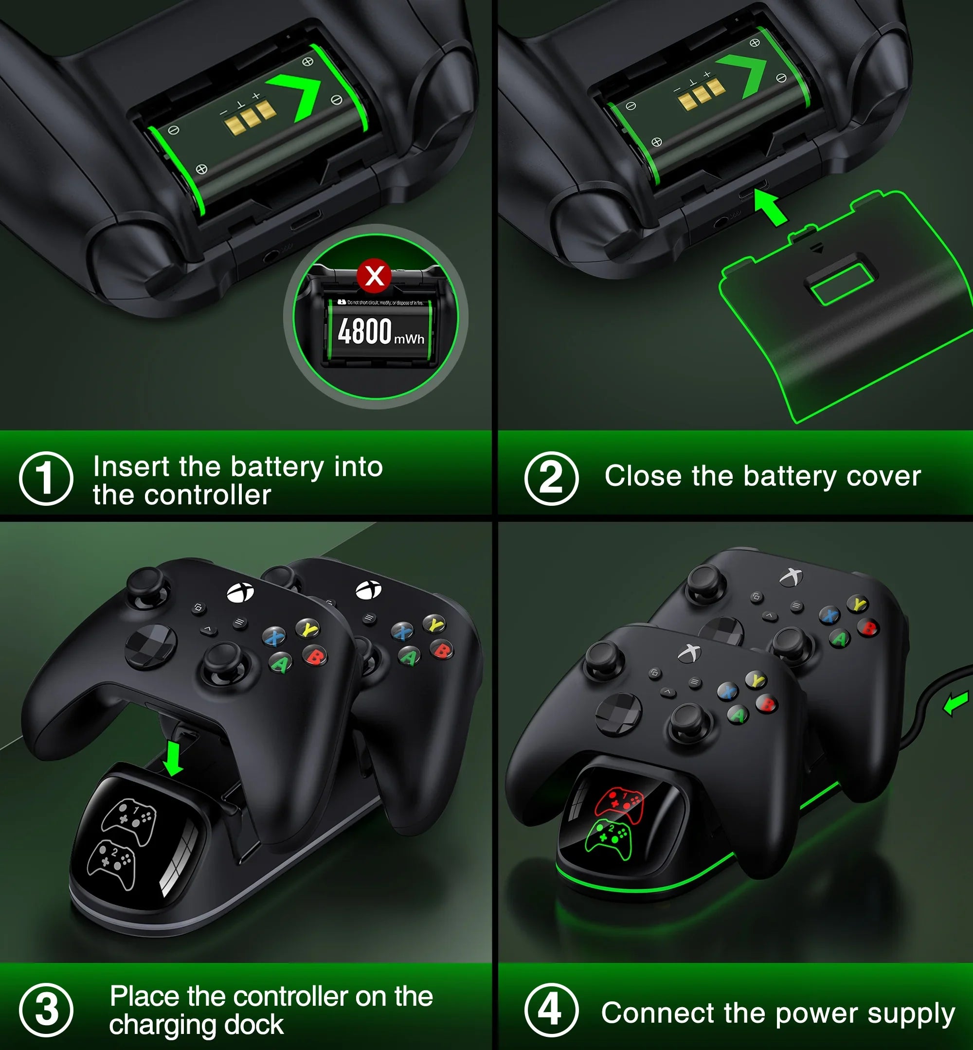 Charger DinoFire Charging with Xbox Rechargeable X|S/Xbox for Battery Packs, Station Xbox Series one/Elite Xbox Series Controller Controller 2x4800mWh X