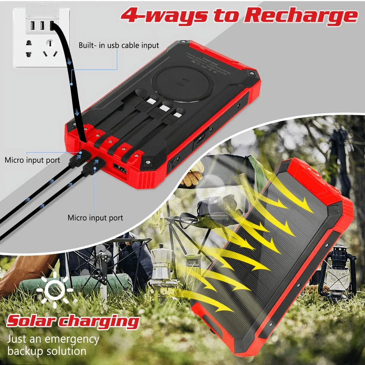 Solar 6 with Qi Portable Power Charger For Cables Waterproof Solar C LED Ulefone IPX4 External Bank USB Outputs Built-in 5V/3A 20000mAh 9 Inputs Wireless 4 Battery 3 15W Flashlight Armor Port