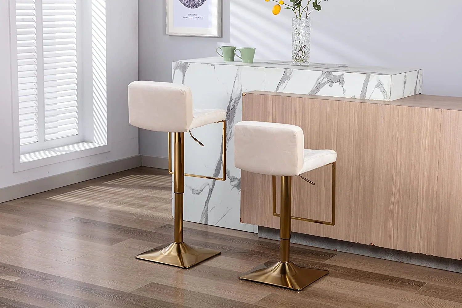 Island Stools Set Adjustable Modern (Ivory of Velvet Island Stools cocina sillas para Height de Kitchen Counter Height Barstools Gold TJUNBOLIFE Swivel Chairs Stools barra Chair for