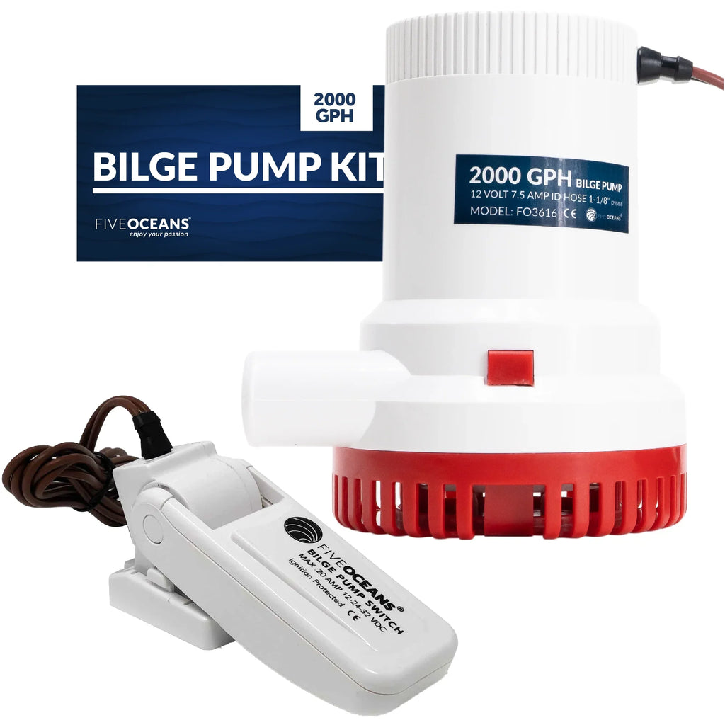 Pump Bilge with Heavy-Duty LPH 1-1/8-Inch 2000 / Diameter Five GPH - Inside Kit, Automatic Oceans Float FO3616-C2 Switch (29mm) 12-Volts, Hose, 7571
