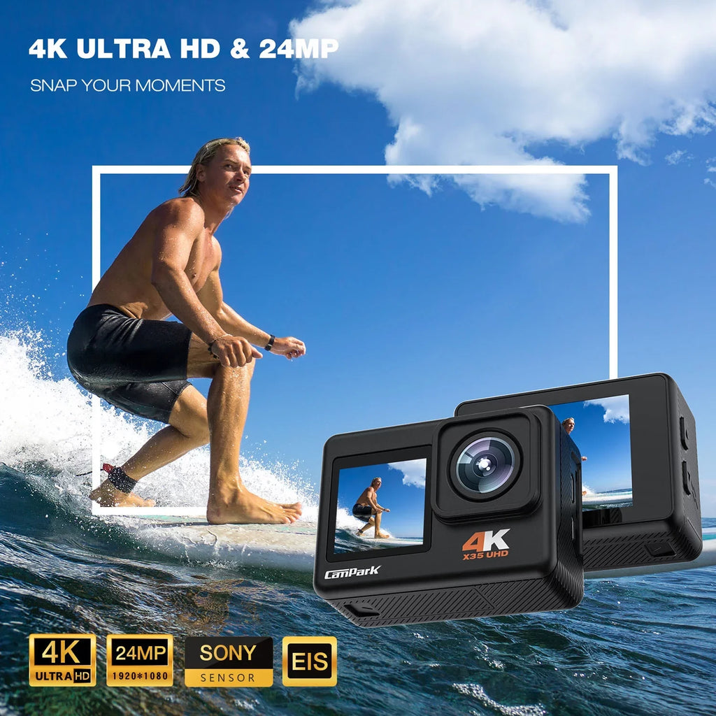 Camera 131FT CAMPARK Ultra Dual Camera Underwater Angle EIS 170 Waterproof Screen Action 24MP Wifi 4K/30FPS HD Color Wide Degree Camera