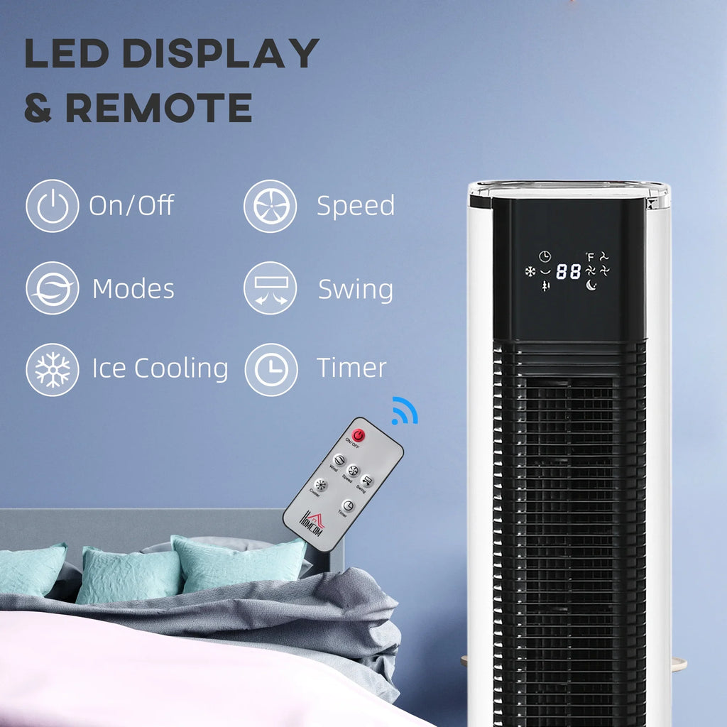 Air with HOMCOM White Oscillating, Evaporative Remote, Tank, Ice Cooler, LED 1.6 Cooling liquid Humidifier 42" and Gal Fan 3-In-1 Display, Timer, Portable