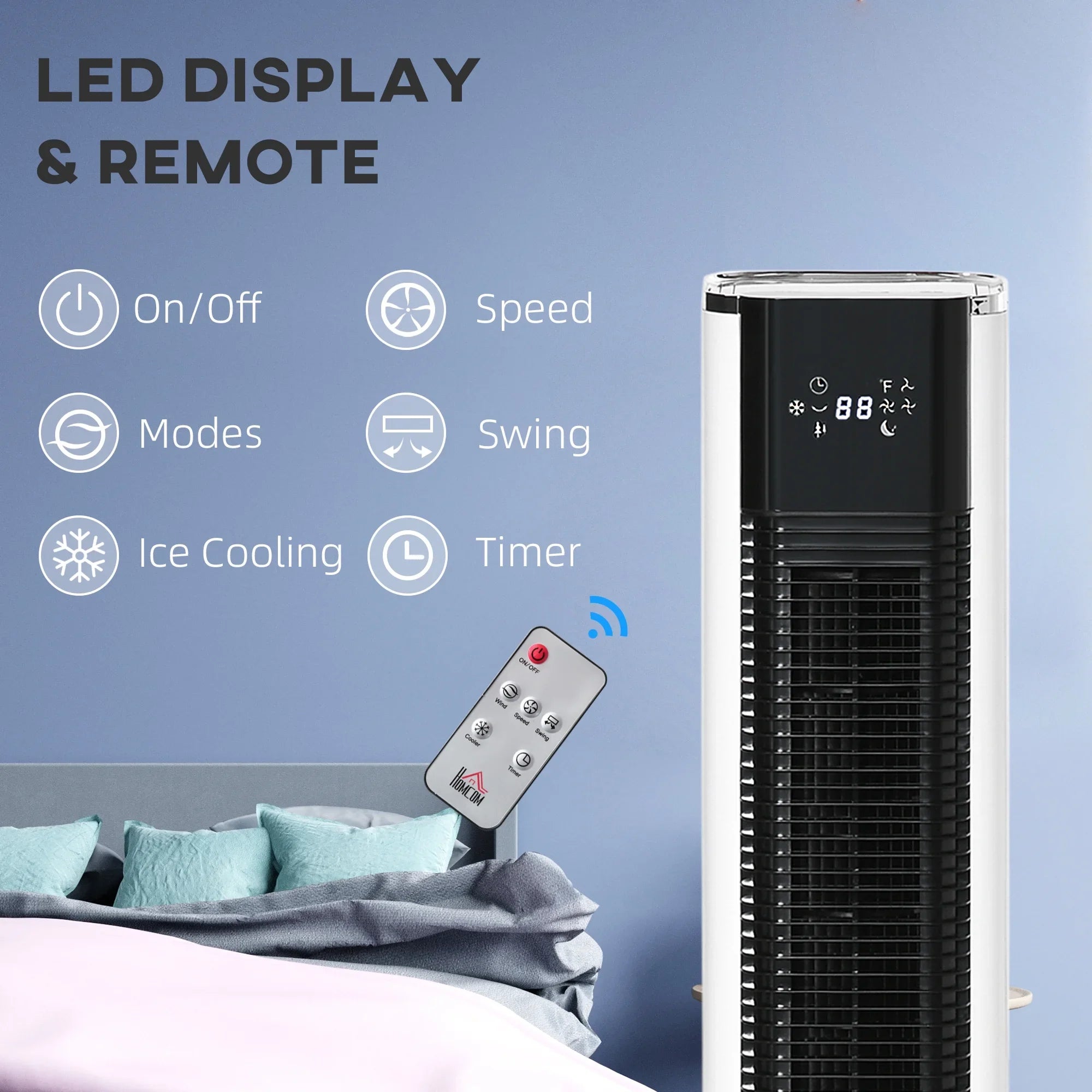 Air with HOMCOM White Oscillating, Evaporative Remote, Tank, Ice Cooler, LED 1.6 Cooling liquid Humidifier 42" and Gal Fan 3-In-1 Display, Timer, Portable