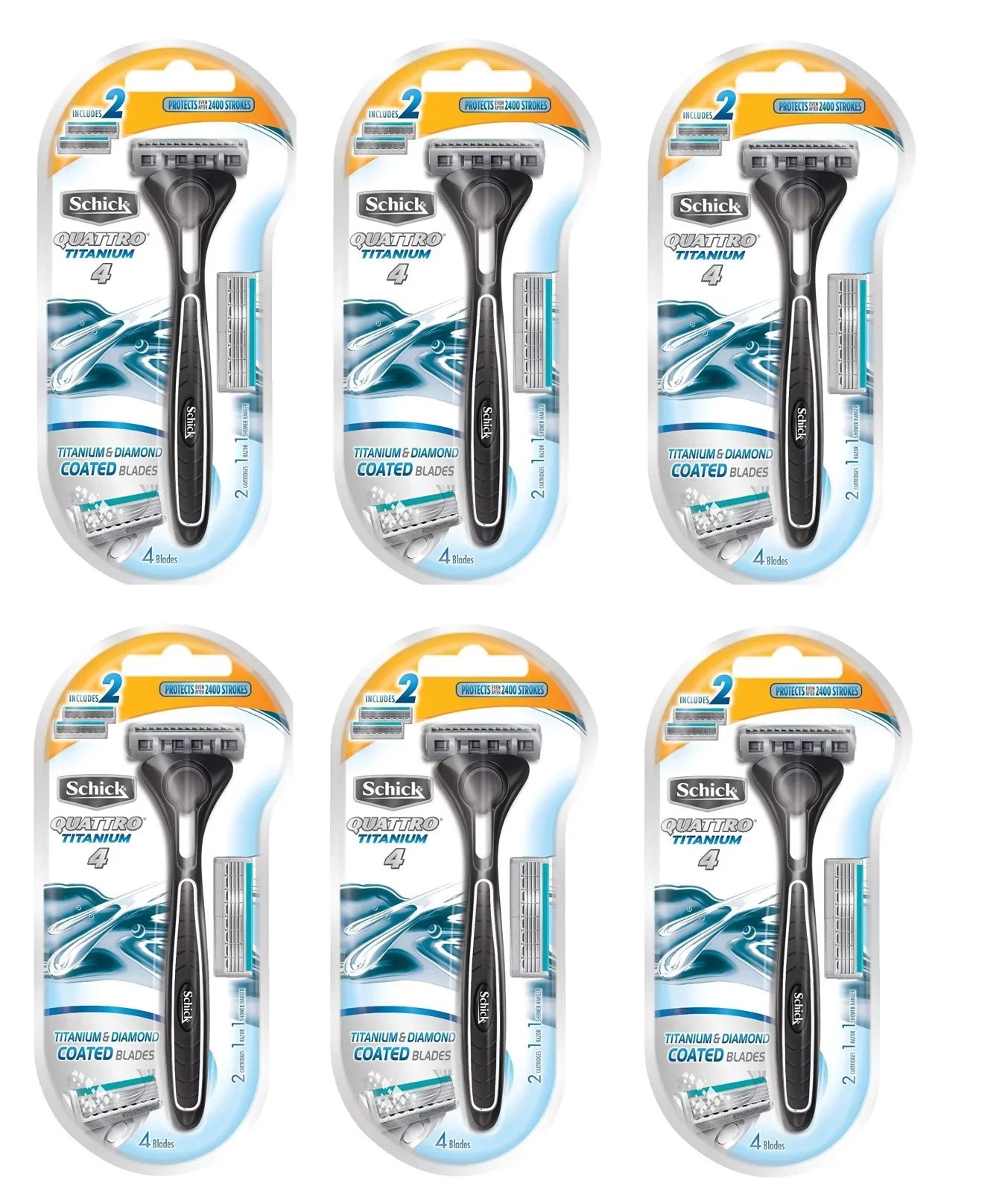 & Razor 6) Titanium Cartridges, (Pack 2 Schick of 1 Quattro Cartridges Blades, Coated Razor,