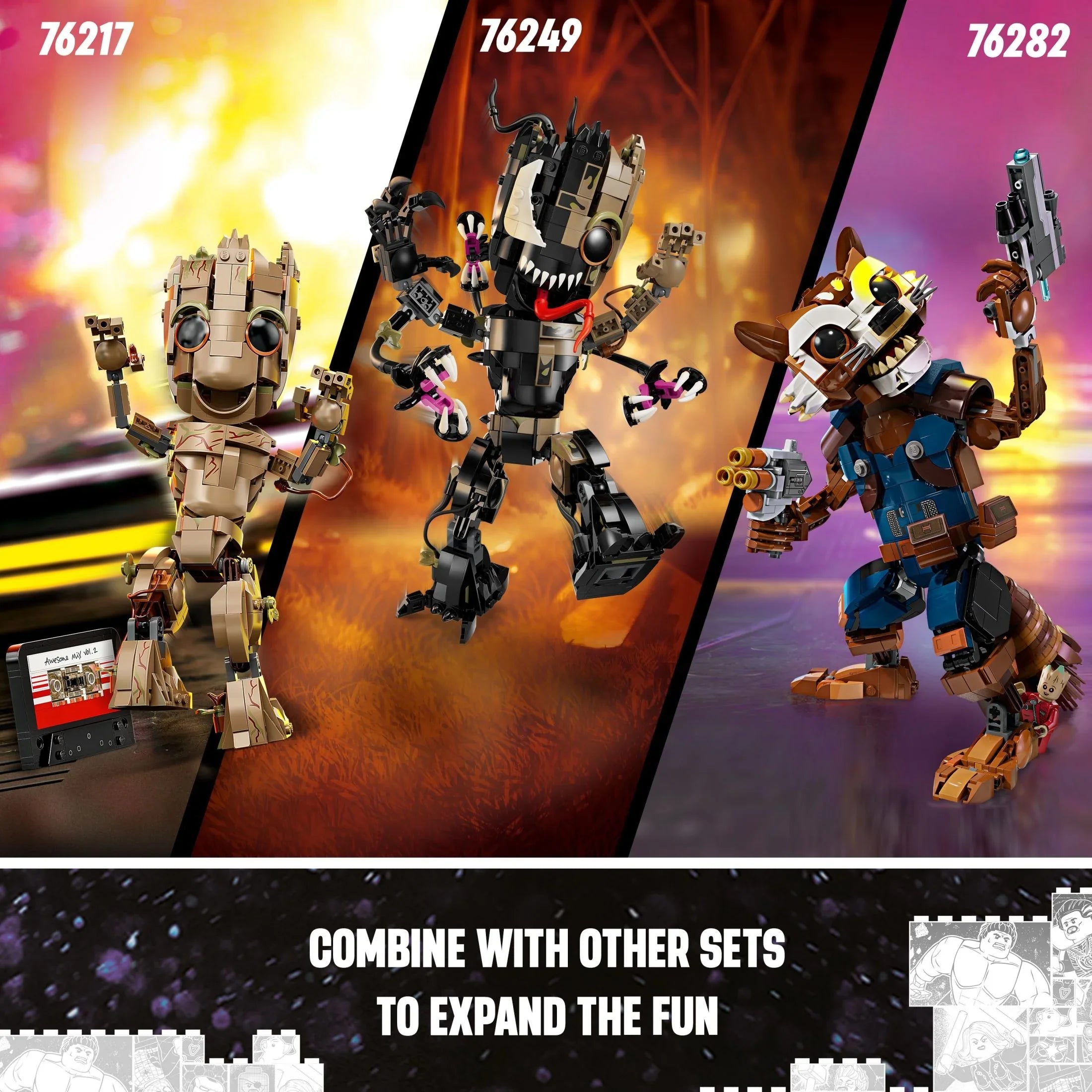 for Groot Boys Gift Kids, and and of Buildable and Minifigure, Rocket Up, 10 & for Baby for Action Guardians Galaxy LEGO Girls Display, Toy Figure Ages 76282 Marvel Inspired Marvel Marvel Play the