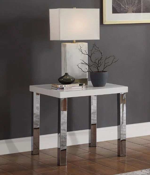 Chrome High End Gloss White ACME Table, & Harta 82332