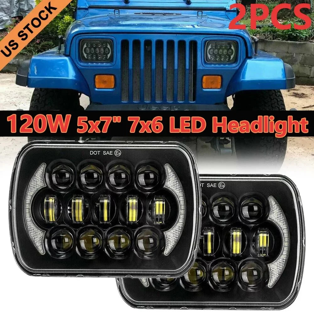 Jeep LED XJ For Headlight Chevrolet 5x7" Pair 7x6" Lo Beam Cherokee Hi 400W DRL