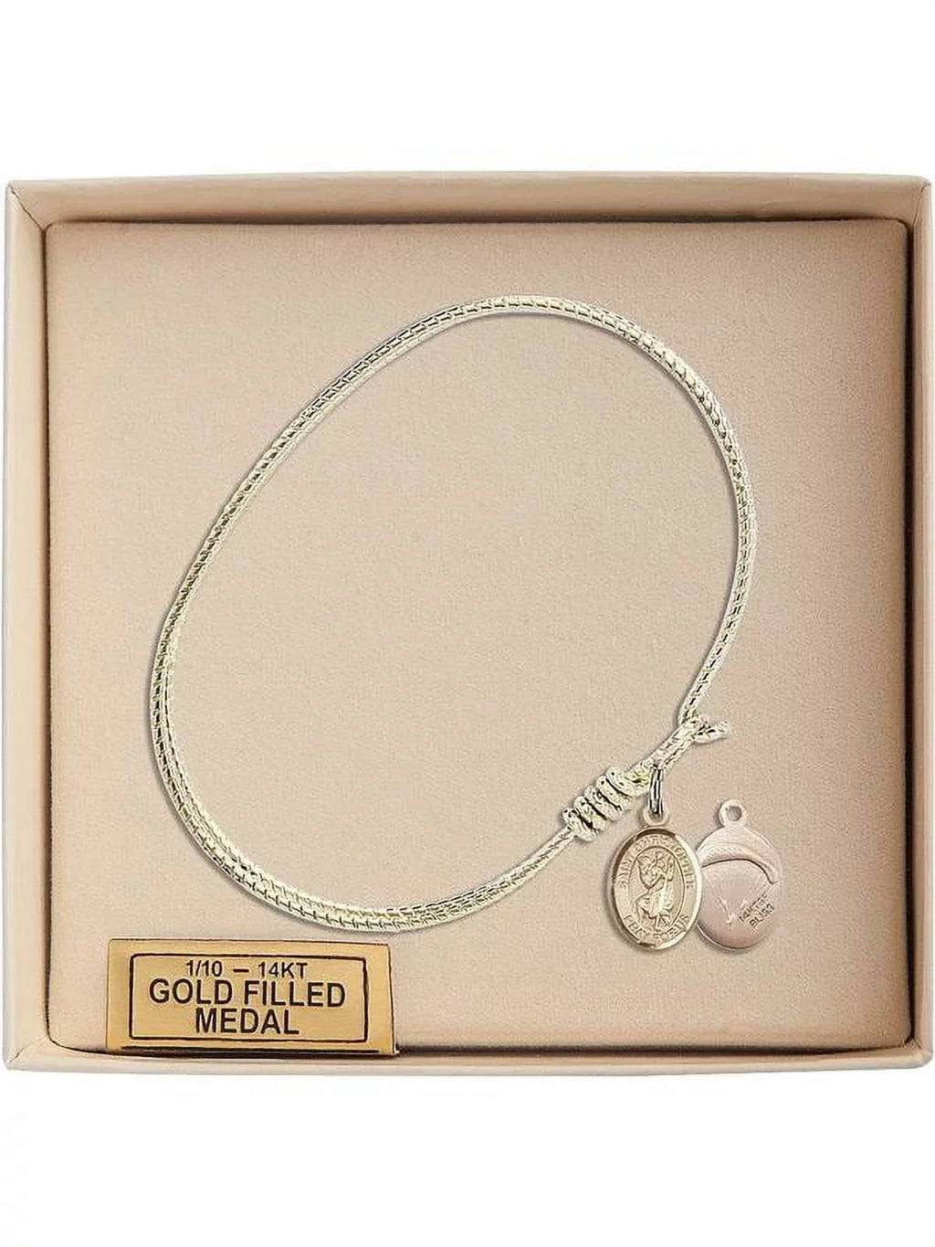 Gold-Filled Bangle inch 7 St. 1/4 Hook Bracelet Oval Eye w/ Christopher/Paratroopers in