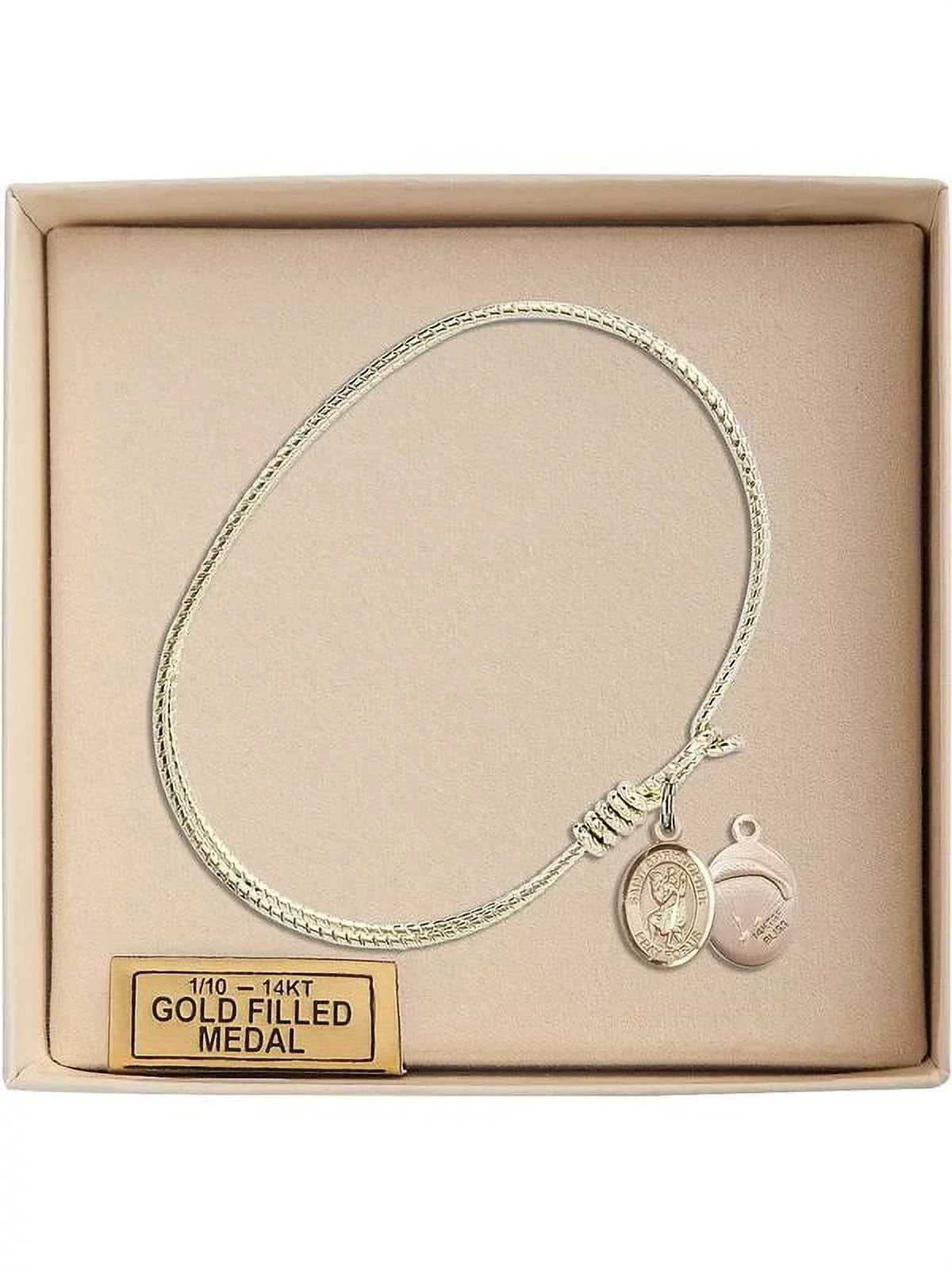 Gold-Filled Bangle inch 7 St. 1/4 Hook Bracelet Oval Eye w/ Christopher/Paratroopers in