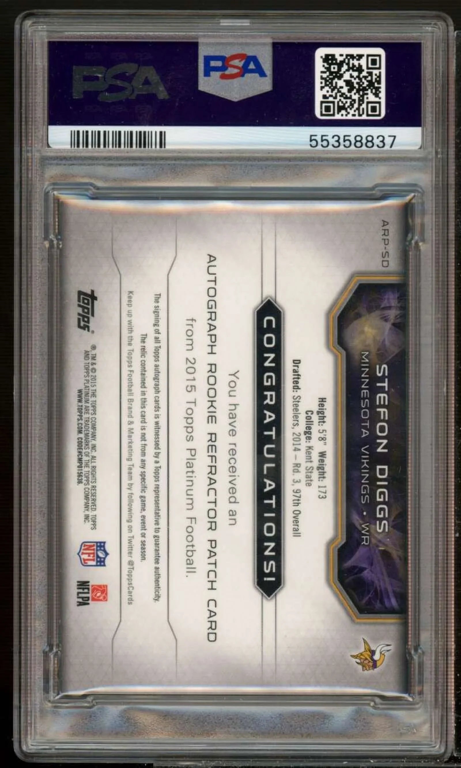 Stefon 2) PSA #arpsd 2015 Auto Platinum RC 8 Black (pop Topps Refractor Diggs