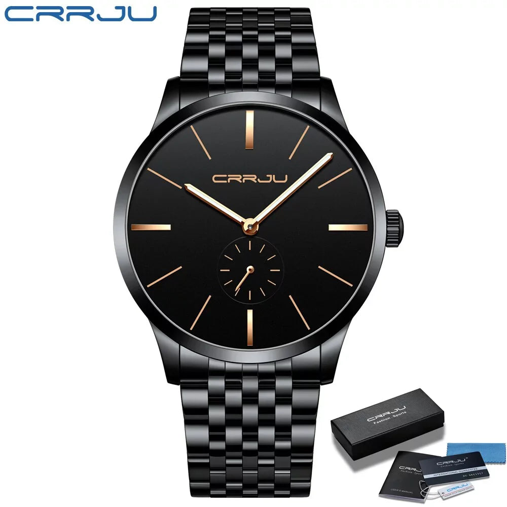 Relogio Casual Mesh Luxury Steel Fashion top Watch Mens Masculino Stainless Thin Quartz Ultra Watches Waterproof Band CRRJU