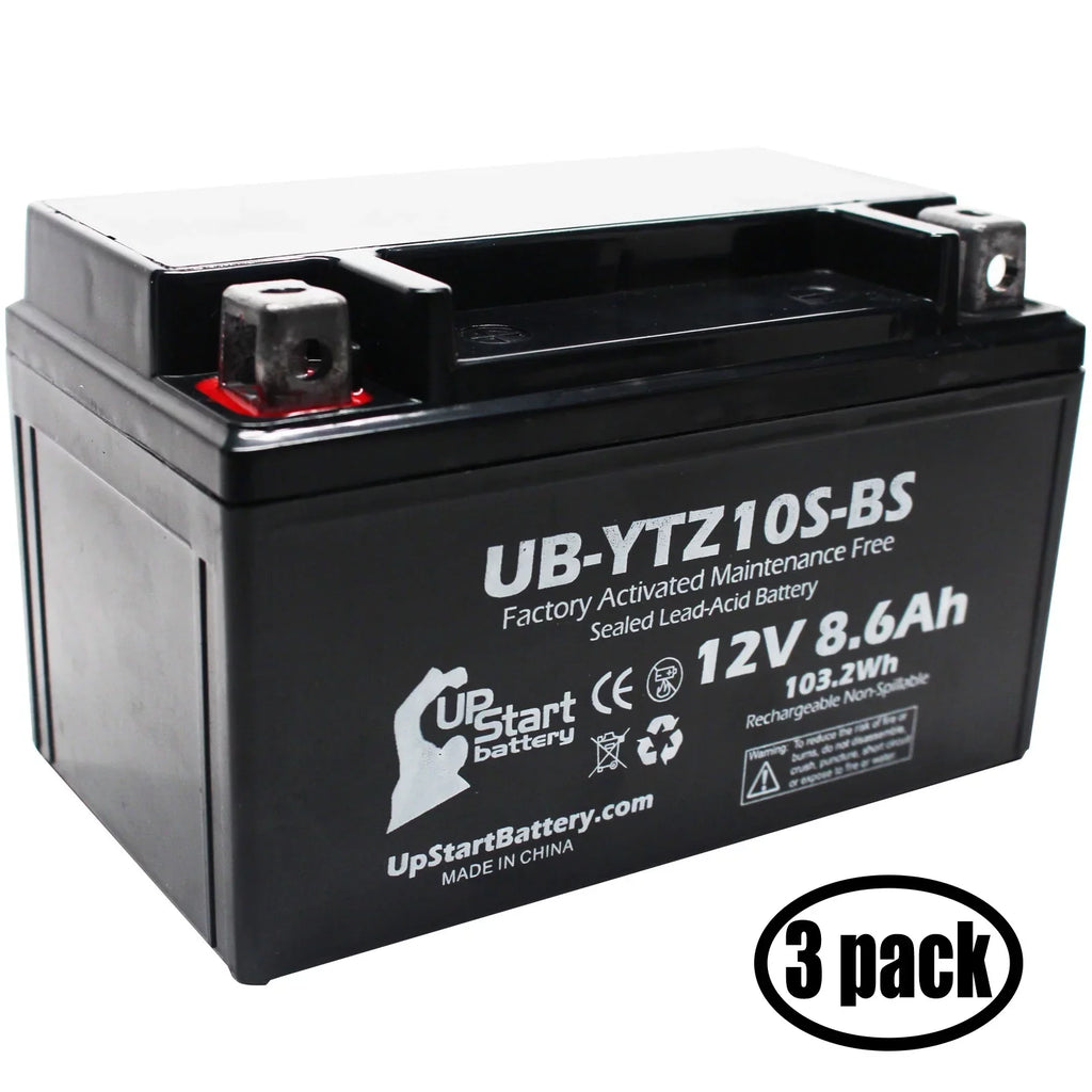 UB-YTZ10S-BS Maintenance Replacement Battery Free, for YZF-R1 Yamaha 2011 - 12V, Activated, 3-Pack Factory Motorcycle 1000CC Battery 8.6Ah, UpStart