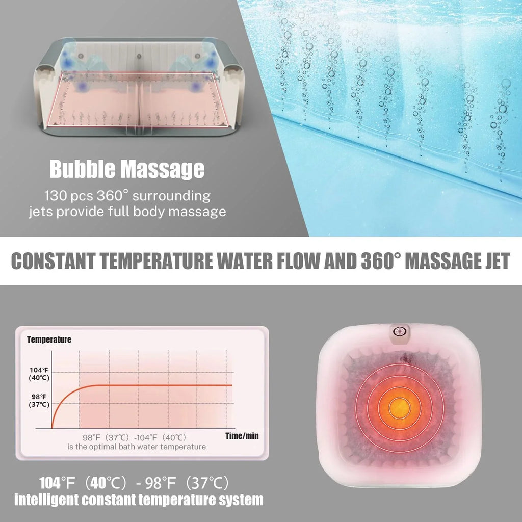 Hot Hidden Hot Bag, 910L Machine, Storage 104℉, Tub, Mat, 73''Inflatable exterior Home for Tub Indoor Lockable Capacity Cover, Spa Max 6 Massage Person with Jets, 130