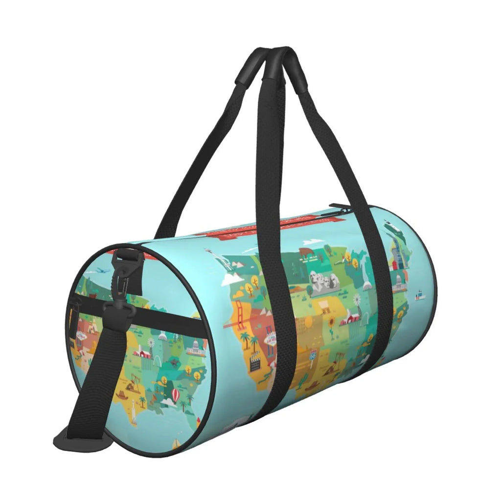USA Pocket Bag and Tourist Coaee Large Compartment Map Travel with Luggage Sports Bag Cylinder Capacity Waterproof Bag Gym